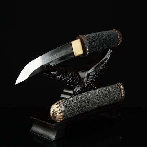 Handmade Damascus Steel Short Japanese Aikuchi Pocket Tanto Knife