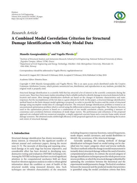 PDF A Combined Modal Correlation Criterion For Structural Damage