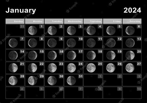 Calendário Lunar De Janeiro De 2024 Ciclos Da Lua Fases Da Lua Foto