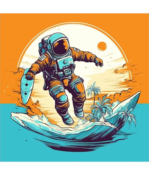 Premium Vector Astronaut Surfing On A Summer Beach