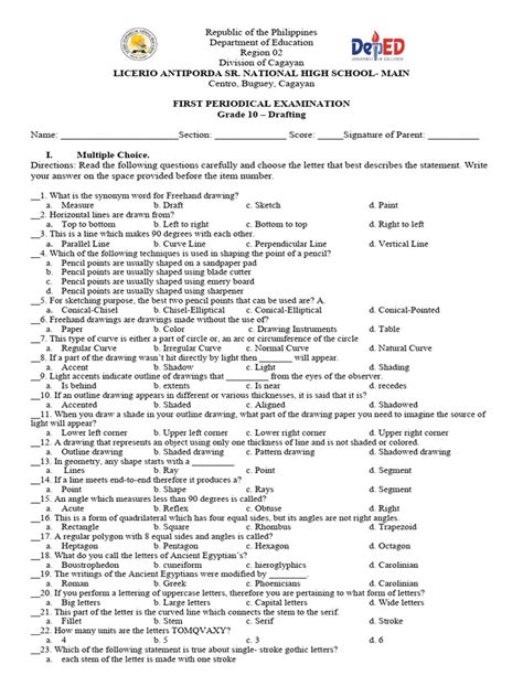 1st Periodic Test Drafting 10 Pdf Shape Drawing