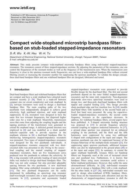 Pdf Compact Wide Stopband Microstrip Bandpass Filter Based On Stub