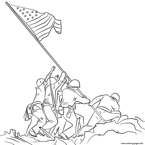 Print raising the flag on iwo jima coloring pages | Flag drawing ...