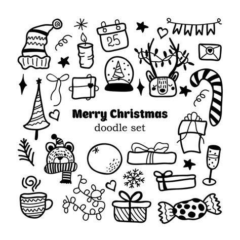 Premium Vector Set Of Christmas Design Element In Doodle Style