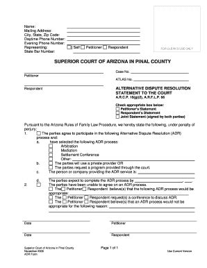 Fillable Online Pinalcountyaz Adr Form Pinal County Pinalcountyaz