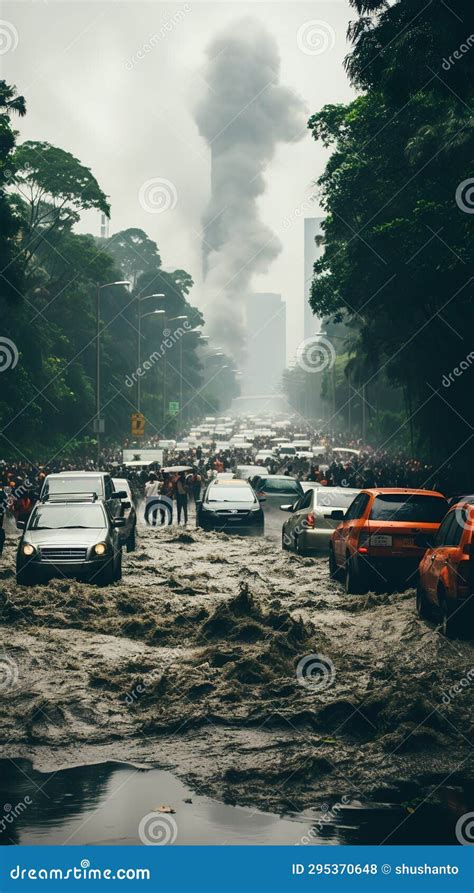 A Flooded City Street or the Aftermath of the Flood Stock Illustration ...