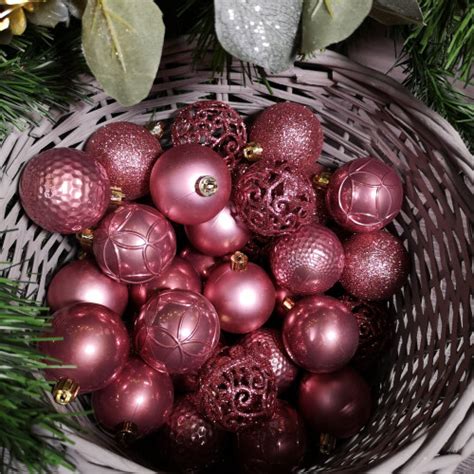 37x 6cm Christmas Decoris Shatterproof Mix Velvet Pink Baubles On OnBuy