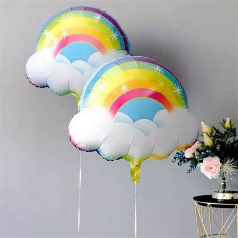 Globo Nubes Y Arcoiris Papel Metalizado Apto Aire Y Helio En