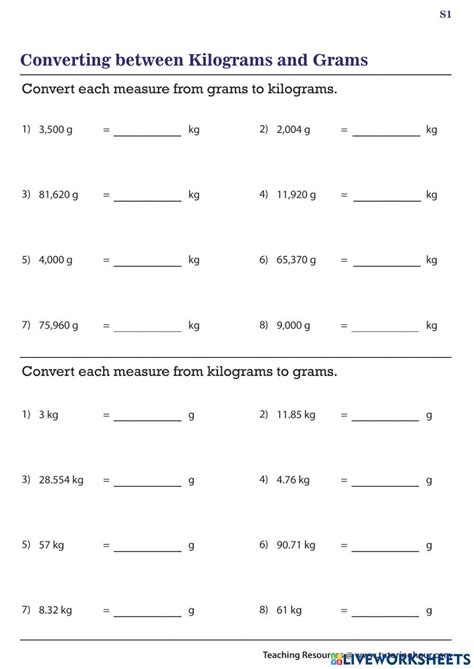 Converting Grams And Kilograms Kilograms To Grams Online Exercise For