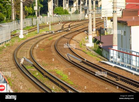 Two Railway Tracks For Different Directions Of Train Movement View Of