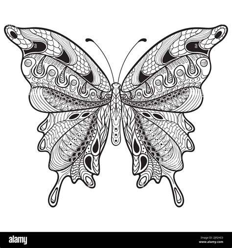 A Beautiful Butterfly Mandala Coloring Book Page Isolated On White