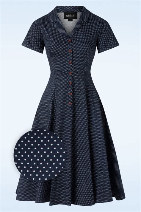 Collectif Clothing Caterina Mini Polka Dot Swing Kleid In Marineblau