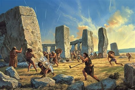 Artistic Depiction of Stonehenge Construction | Premium AI-generated image