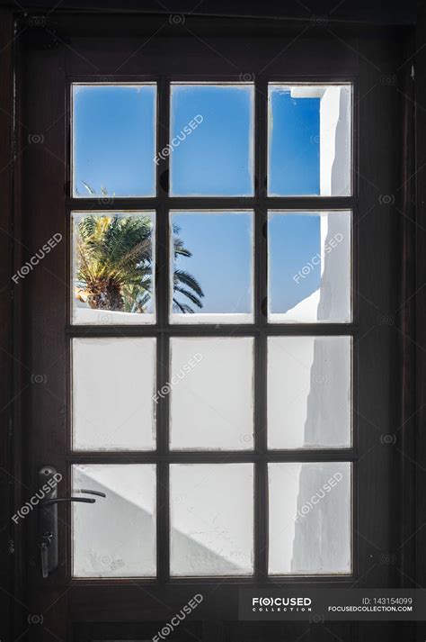 Balcony seen from glass door — protection, safety - Stock Photo ...