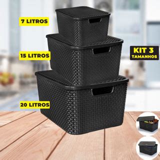 Kit Caixas Organizadoras Cesto Organizador Litros Rattan