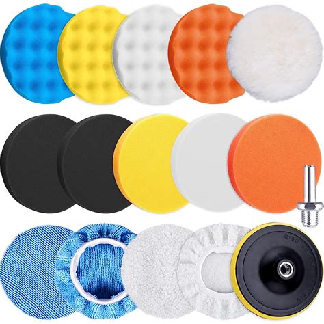 Siquk 16 Pieces Polishing Pads Kit 125mm Buffing Pads Car Foam Wax