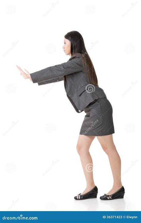 Asian Business Woman Pushing Stock Image Image Of China Beautiful