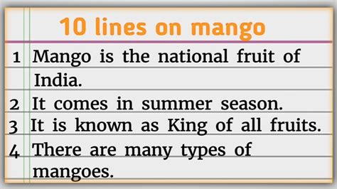 Mango 10 Lines In English Eassy On Mango In English Writing My