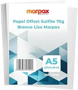 Papel Offset Sulfite A5 75g Branco Liso Marpax 200 Folhas Amazon Br