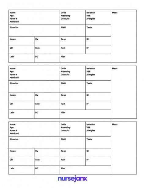 Nurse Shift Report Sheet Template