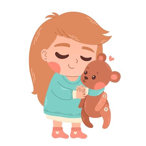 Ni A Abrazando Al Oso De Peluche Personaje De Dibujos Animados