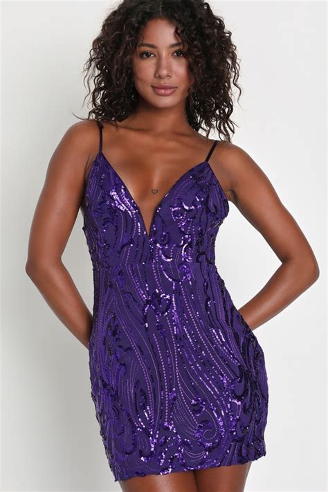 Purple Mini Dress Sequin Embroidered Dress Backless Dress Lulus