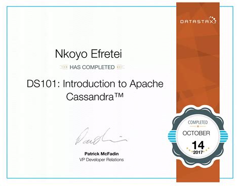 Datastax Certificate Introduction To Apache Cassandra Ds101 Ppt