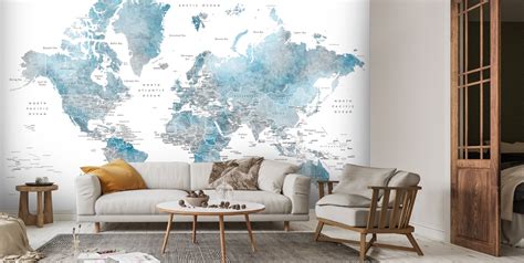 World Map Mural With Capital Cities In Blue | Wallsauce AU