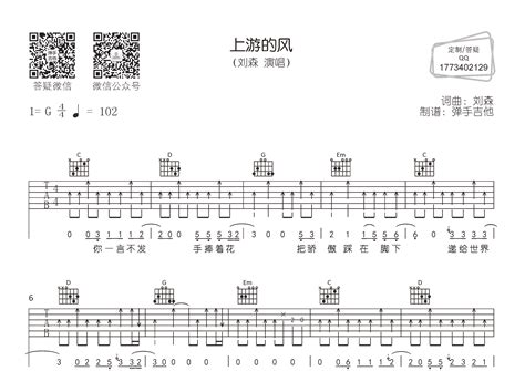 上游的风吉他谱刘森g调弹唱六线谱弹手吉他上传 吉他屋乐谱网