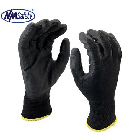 Nmsafety Ce Black Nylon Coated Pu Hand Safety Glove Coated Pu