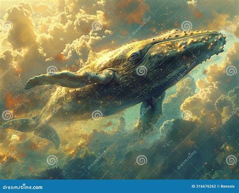 Whale Soaring Through A Cloud Filled Sky Stock Photo Image Of Whale