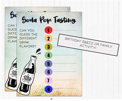 Fun Family Activity Soda Pop Tasting Game Sheet, Birthday Party ...