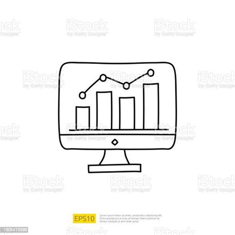 Data Collection And Analysis Concept Doodle Linear Icon With Graphic Chart On Pc Screen Monitor