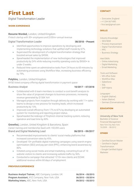 Digital Transformation Consultant Resume Examples for 2025 | Resume Worded