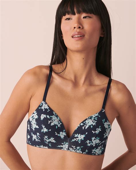 Lightly Lined Wireless Modal Bra Blue Floral La Vie En Rose