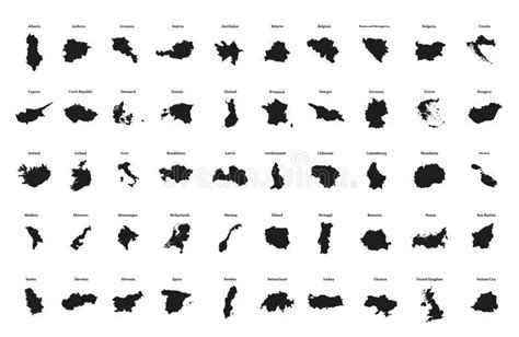 Outline Maps of European Countries. All the Countries of Europe Stock ...