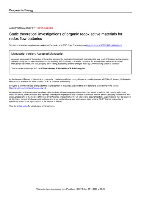 PDF Static Theoretical Investigations Of Organic Redox Active