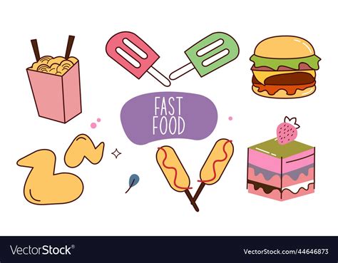 Fast Food Doodle Hand Drawn Line Art Style Object Vector Image