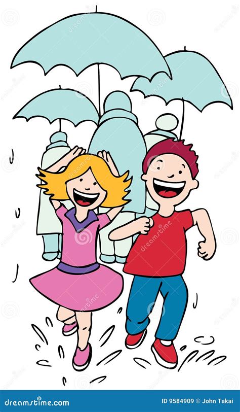 Running In The Rain Stock Vector Illustration Of Jumping 9584909