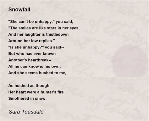 Snowfall Poem by Sara Teasdale - Poem Hunter