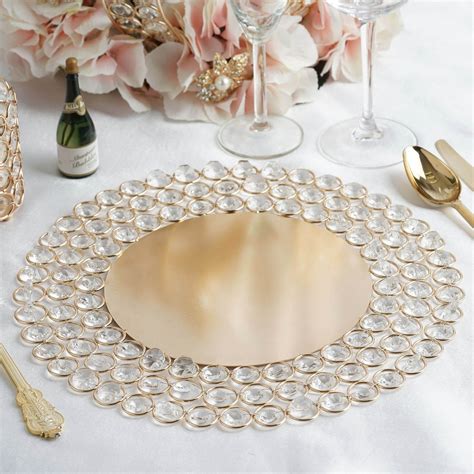 Efavormart 14 Gold Wired Metal Charger Plate With 118 Acrylic Crystal Beads For Weddings Events