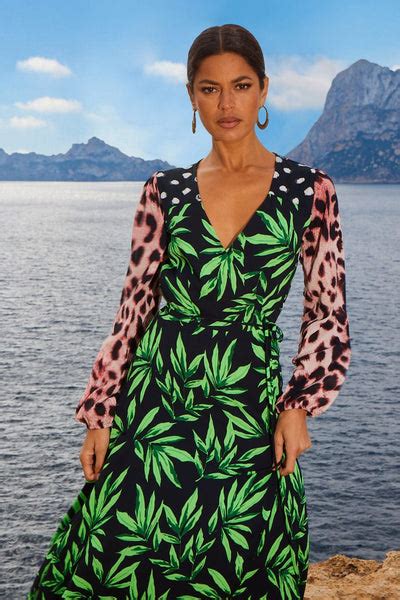 Jagger Maxi Wrap Dress In Tropic Green On Black Mix Dancing Leopard