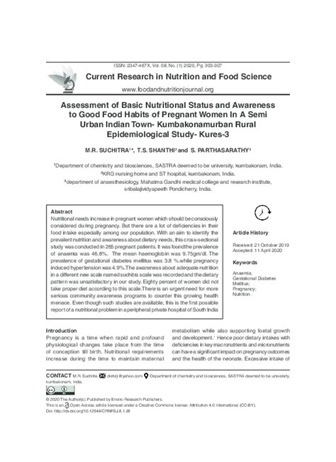 Pdf Assessment Of Basic Nutritional Status And Awareness To Good Food