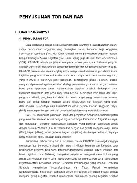 Pdf Penyusunan Tor Dan Rab Dokumen Tips