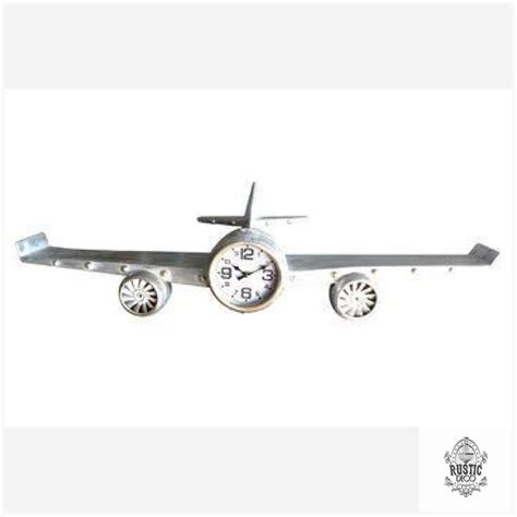 Large Retro Silver Metal Plane Wall Clock Airplane Rusticdeco Industrialfurniture Steampunk