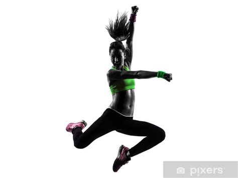 Vinilo Pixerstick Mujer En El Ejercicio De Fitness Zumba Baile Silueta