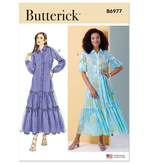 Butterick Schnittmuster Maxi Hemdblusenkleid 6977 Maschinensticken