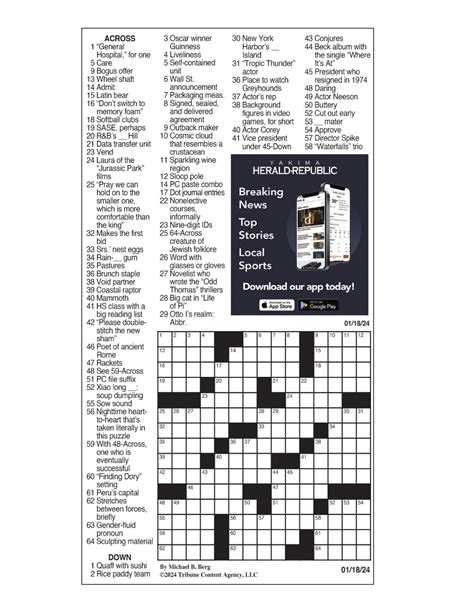 LA Times Crossword Jan 18 2024 Crosswords Yakimaherald