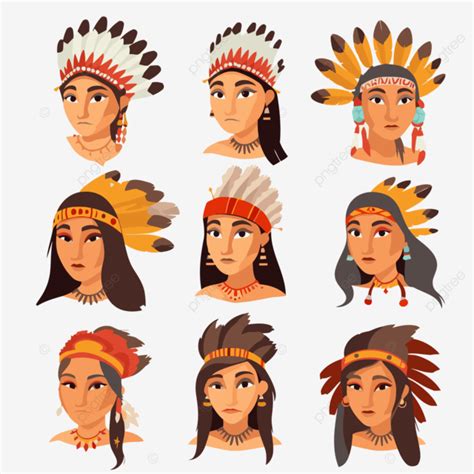 Indian Headres Clipart One Set Of American Natives With Headdresses