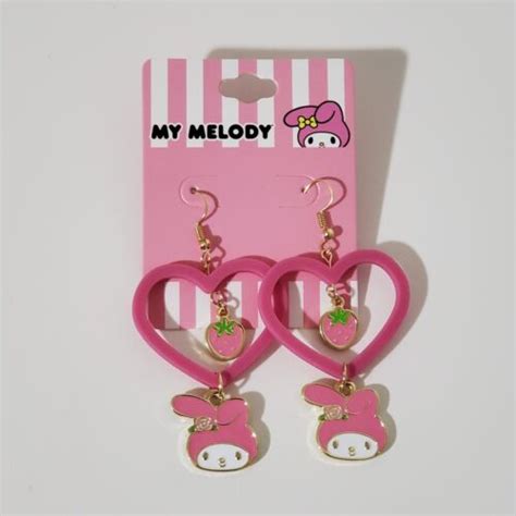 Sanrio Hello Kitty My Melody Strawberry Heart Pink Drop Earrings Ebay